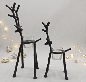 Set of 2 Matte <b>Black</b> Candle Holder Tabletop Handmade Taper Candleholder Glass Hurricane Taper Reindeer Candle Holder for Wedding - Product Image 1