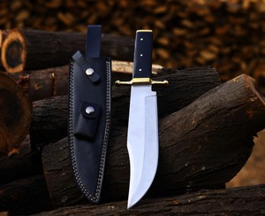 Couteau Bowie Ambidextre en Acier D2 Fait Main, Finition Polie, Étui en Cuir, Style Moderne, Couteau de Survie Extérieur Personnalisé 12 Pouces+ - Product Image 5