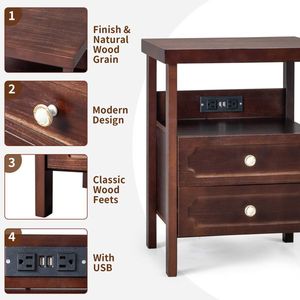 2 Drawer Wood Nightstand End Side Table for Bedroom & Living Room - Product Image 2