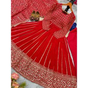 Vestidos de noche de diseñador Elegante vestido Anarkali con Pent y Dupatta para ropa de fiesta - Product Image 3