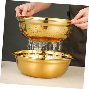 Microporous Colander Golden Strainer Bowl Combo Set Rice Washing Bowl Fruit <b>Vegetable</b> Washing Strainer Atta Kneading Bowl - Product Image 2