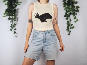 GRACE COLLECTION Camiseta sin Mangas de Algodón Tejido para Mujer, Estampado de Conejo, Cuello Redondo, Casual, Corta, Transpirable, de Secado Rápido, Ecológica - Product Image 6
