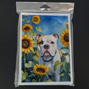 Whimsical American Bulldog in Sunflowers A7 Size 5x7 Blank <b>Note</b> <b>Cards</b> Pack of 8 with Envelopes for <b>Greetings</b> - Product Image 3