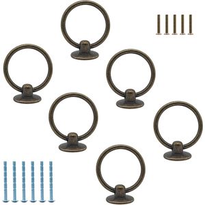 Poignées de tiroir vintage en bronze antique, lot de 6, pour commodes, armoires de cuisine et meubles, en métal - Product Image 1
