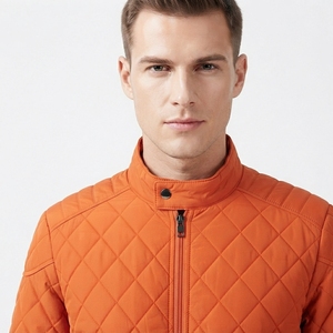 Men's Fashion <b>Quilted</b> Bomber <b>Jacket</b> Diamond <b>Pattern</b> Stand Collar Full Zip <b>Jacket</b> - Product Image 2