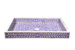New Arrival Handcrafted Geometric Pattern Bone Inlay Light <b>Grey</b> White Household Serving Breakfast Multipurpose Tray Wholesale - Product Image 3