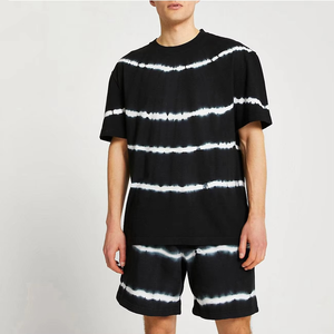 <b>Mens</b> <b>Black</b> <b>Tie</b> Dye Matching Set Striped Pattern T Shirt Shorts Set Casual Streetwear Summer Relaxed Fit Outfit Custom - Product Image 1