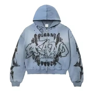Wholesale Men's Vintage Acid Wash Hoodie 100% Cotton 300gsm Heavyweight Embroidered Plain Dyed Winter Season Digital Printing - Product Image 4