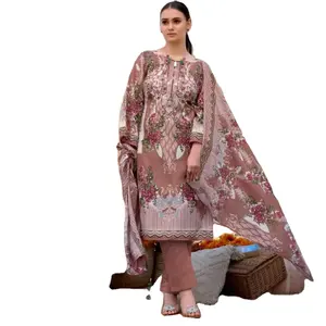 柔软棉质数码风格印花，带重刺绣作品萨尔瓦套装时尚印度和巴基斯坦服装，带杜帕塔