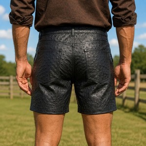 Shorts en cuir véritable gaufré autruche pour homme, respirants, style vintage, texture plume exotique, faits main, luxe, avec cordon de serrage - Product Image 2