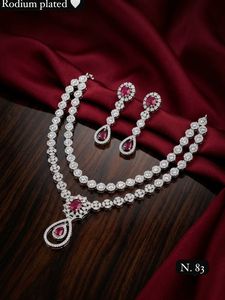 Silver Plated Brass Women's Bridal Set Choker <b>Necklace</b> Drop Earrings Tikka Ethnic Zircon Trendy Wedding Engagement Anniversary - Product Image 1