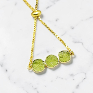 Handmade Raw Peridot Brass Gold Plated Three Stone Rough <b>Gemstone</b> <b>Bracelet</b> Minimalist Boho Jewelry Birthstones - Product Image 2