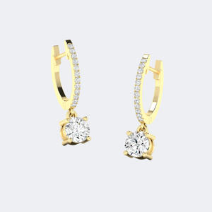 Boucles d'oreilles pendantes Huggie linéaires serties de diamants ronds 1,15 carat au total, montées à griffes et pavé, dans un cadre de joaillerie fine - Product Image 1