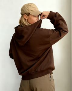 Women's Oversized Solid Hooded Sweatshirt Drop-Shoulder Long Sleeve Cotton Knitted Pullover Casual Autumn Wear - Product Image 4