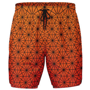 Shorts de bain pour homme à séchage rapide, imprimé géométrique orange, avec poches et cordon de serrage à la taille, style décontracté - Product Image 5