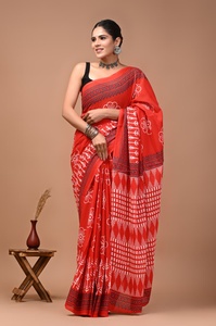 Sari en coton MulMul imprimé au bloc de qualité supérieure pour femmes, léger et doux, tenue traditionnelle indienne, sari en coton MulMul pour femmes - Product Image 3
