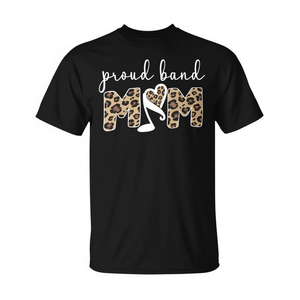 T-shirt con stampa leopardata Proud Band Mom, stampa digitale a maniche corte con scollo rotondo per genitori di banda musicale - Product Image 2