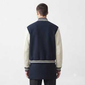 Blouson universitaire homme nouveau style 2026 avec manches en cuir PU, style preppy, col rabattable, fermeture boutonnée, pour automne et hiver - Product Image 2