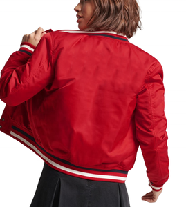 Chaqueta de Béisbol Varsity de Satén con Mangas en Contraste para Mujer, Chaqueta Larga de Invierno con Letras Bordadas del Equipo - Product Image 2