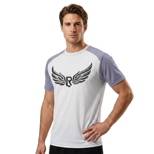 เสื้อยืดแขนราแกลนสีขาวดำสำหรับผู้ชาย ผ้าโพลีเอสเตอร์ 100% แห้งเร็ว ทรงปกติ คอกลม ลำลอง สีพื้น ดีไซน์แบบบล็อกสี - Product Image 5
