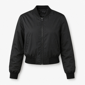 Chaqueta Bomber Negra para Mujer, Nuevo Diseño, Cuello Alto, Cierre de Cremallera, Resistente al Viento, Manga Larga, Chaqueta Corta - Product Image 1
