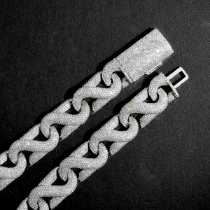 Collar de Cadena de Eslabones con Corte Brillante de Plata 925 Plateada Unisex Evanex Diamond, Estilo Hiphop, para Aniversario, Uso Diario, Micro - Product Image 1