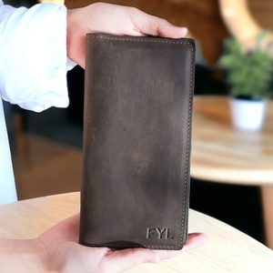 Handcrafted <b>Leather</b> Checkbook <b>Wallet</b> Personalized Slim Holder With Custom Engraving Bifold Cover for Men or Women LCR-0025 - Product Image 1