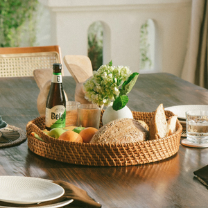Eco-Friendly Handcrafted Wicker Rattan <b>Basket</b>/<b>Tray</b> with Handles Space-Saving for Coffee Shop Hotel Restaurant Display - Product Image 6