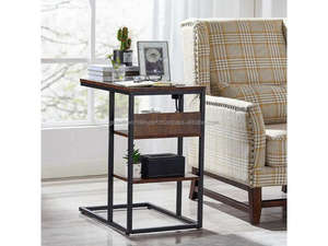 Compact Wooden Laptop Table Rustic Wooden Bedside Table Multipurpose Side Table with Shelves Contemporary Wooden Accent Table - Product Image 4