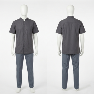 Luxury 200 GSM Poly Cotton Stretch Gray Spa Salon Workwear Uniform With Raglan Panels Custom Logo Printing - Product Image 3