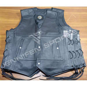 Chalecos de Motociclista Cortos de Cuero Vacuno Genuino Personalizados, Hechos a Mano con Cierre de Cremallera y Múltiples Bolsillos - Product Image 2