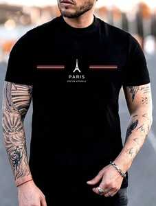 ONETEN เสื้อยืดคอกลมแขนสั้นผู้ชายสีดำปารีสไอเฟลทาวเวอร์ เสื้อยืดลำลอง - Product Image 5