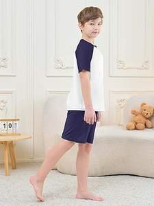 Pijamas de Verano para Niños, Conjuntos de Manga Corta a Rayas, Pijamas Modales - Product Image 2