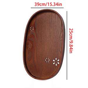 Bandeja de madera hecha a mano de forma ovalada con tallado floral, diseño Wabi Sabi, para servir comida y regalar, bandeja de madera de acacia mango. - Product Image 3