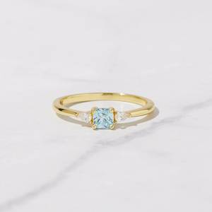 Aquamarine Dainty <b>Ring</b> 925 Sterling Silver 14K Gold Plated Minimalist <b>Thin</b> March Birthstone <b>Ring</b> Gift For Her Women - Product Image 2