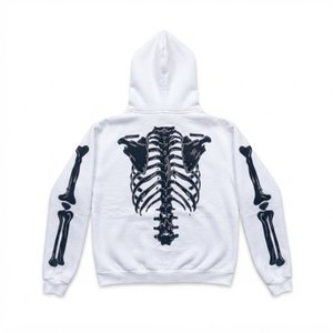 Unisex <b>Skeleton</b> Print Tracksuit Hooded <b>Full</b> Zipper Streetwear Set White Polyester Autumn Wear High Quality Fashion Wear Sets Men - Product Image 4