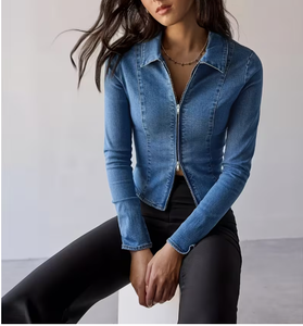 TRIBON SPORTS Women's Denim Varsity Jacket Full Sleeve Turn-down Collar <b>Zipper</b> Closure Leopard Pattern Casual Autumn/Winter - Product Image 1