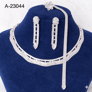 Luxury Gold Plated Zircon <b>Chain</b> Necklace Set Long Tassel Earrings Adjustable Ring Women's Wedding Party Fashion Jewelry Model No - Product Image 3