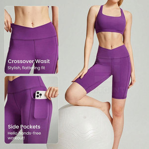 Shorts de yoga respirants taille haute pour femmes, pour fitness, gym, entraînement, sans coutures, effet push-up, en Spandex/Nylon - Product Image 5