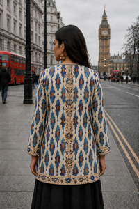 Women's Winter <b>Jacket</b> with Hand Embroidered Suzani Design <b>White</b> Fabric Bridesmaid Gift or Women's Clothing OEM ODM Bulk Sale - Product Image 2
