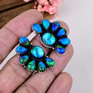 Peacock Green <b>Turquoise</b> <b>Stud</b> <b>Earrings</b>, Oxidized 925 Sterling Silver Boho Southwestern Jewelry, Natural Gemstone Gift for Her - Product Image 5