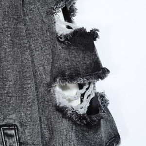 เสื้อแจ็คเก็ตยีนส์ผู้ชายทรงยาวสไตล์วินเทจ แต่งขาดๆ แบบเรียบง่าย ผ้าฝ้าย สำหรับฤดูใบไม้ร่วงและฤดูหนาว ขายส่งราคาสูง - Product Image 6