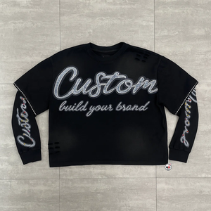 Premium Quality Double <b>Layer</b> Long Sleeve T-Shirt Men O-Neck Solid Black Cotton Knitted Casual Crop <b>Top</b> Blank Design T-Shirts OEM - Product Image 5
