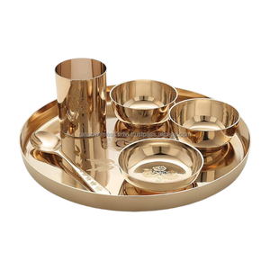 Cao nhất tầm cỡ bền & thiết kế cổ điển Ấn Độ truyền thống tinh khiết Kansa Bronze đặt bữa ăn tối của thali tấm bát thủy tinh và muỗng - Product Image 5