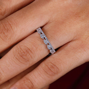 Women's Wide 14K Solid Gold Wedding Anniversary Band White Gold Lab Grown Brilliant Cut Diamond IGI Certified Stackable Ring - Product Image 1