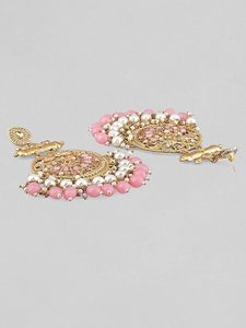 Pendientes étnicos indios Kundan Chandbali con perlas, chapados en oro, hechos a mano, para bodas y fiestas, accesorios para mujer. - Product Image 2