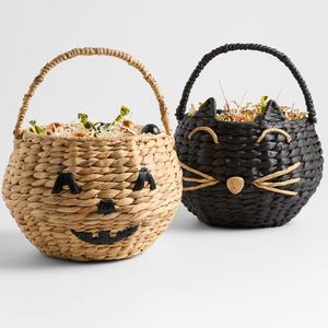Panier tressé artisanal en jacinthe d'eau pour Halloween et Noël, panier à bonbons pour la fête de la Toussaint, panier cadeau de fêtes, vente en gros - Product Image 5