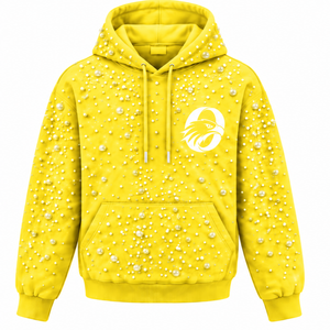 <b>Yellow</b> Pearl Beaded Pullover <b>Hoodie</b> Unisex Heavyweight Casual Streetwear Sweatshirt with Kangaroo Pocket Custom Fashion - Product Image 1