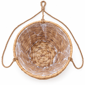 Panier suspendu en jonc de mer léger et écologique personnalisable, ensemble de 3 pièces avec cordes en jute et doublures en plastique, vente en gros - Product Image 3