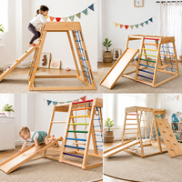 Marco de escalada interior de madera maciza para niños Combinación de tobogán pequeño para entrenamiento sensorial Juego interactivo para bebés Marco de madera